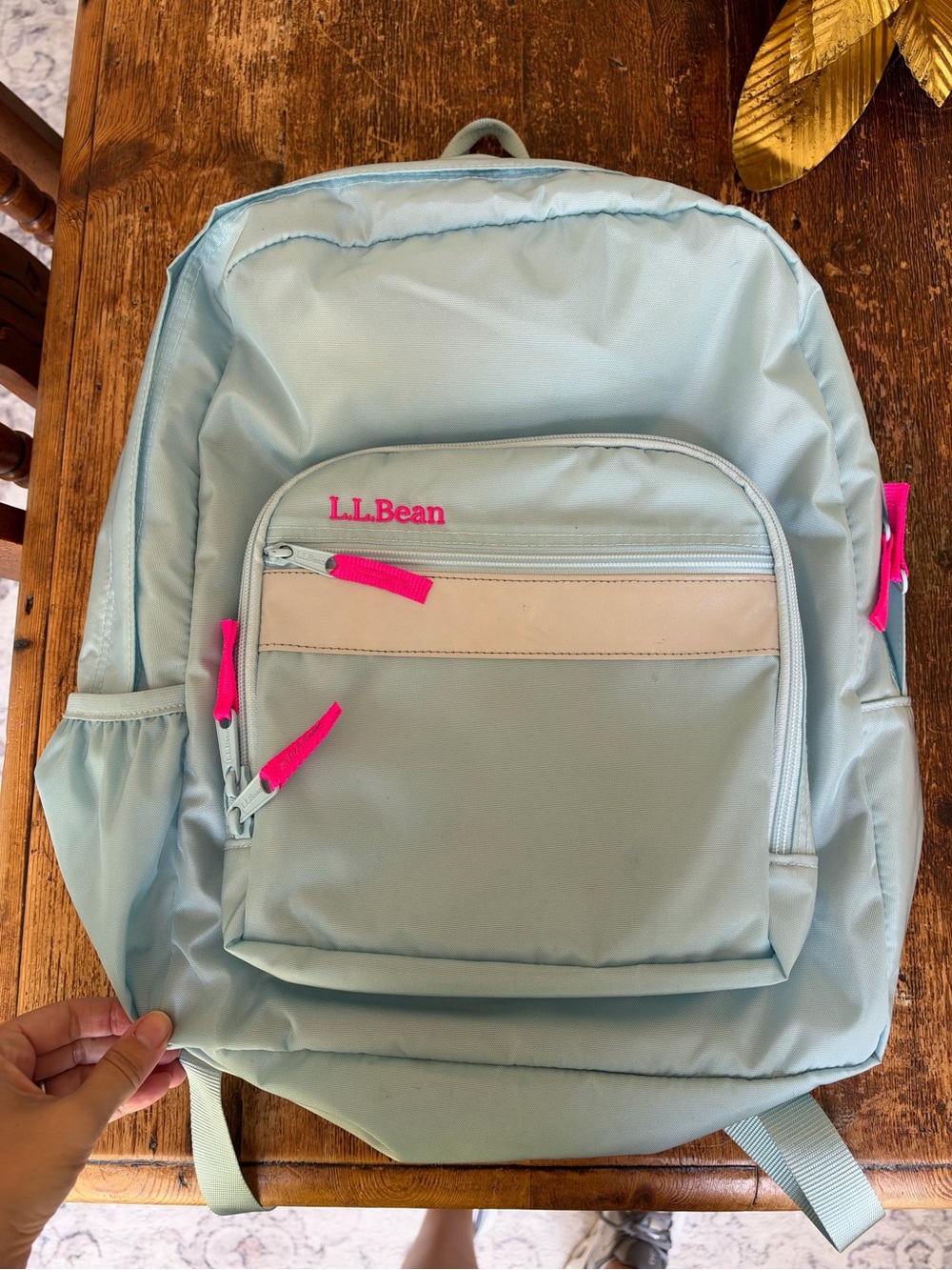L.L. Bean light blue Backpack with Hot Pink Accents